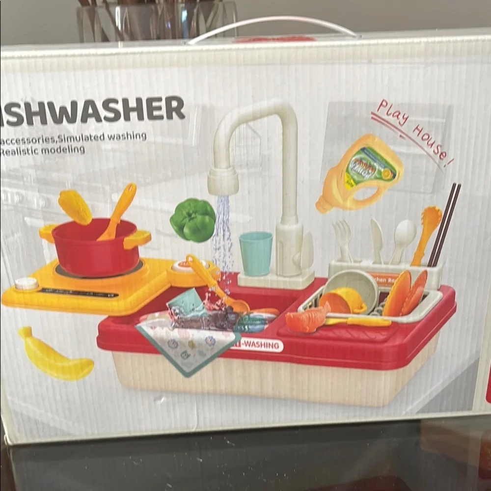 Kids Play Kitchen Dishwasher Sink Toy 31 Pcs Simulated Washing NIB